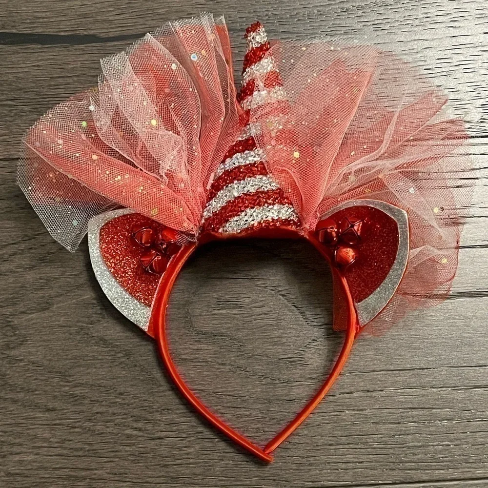 Sparkly Christmas Unicorn Headband Red Glitter Holiday Accessory